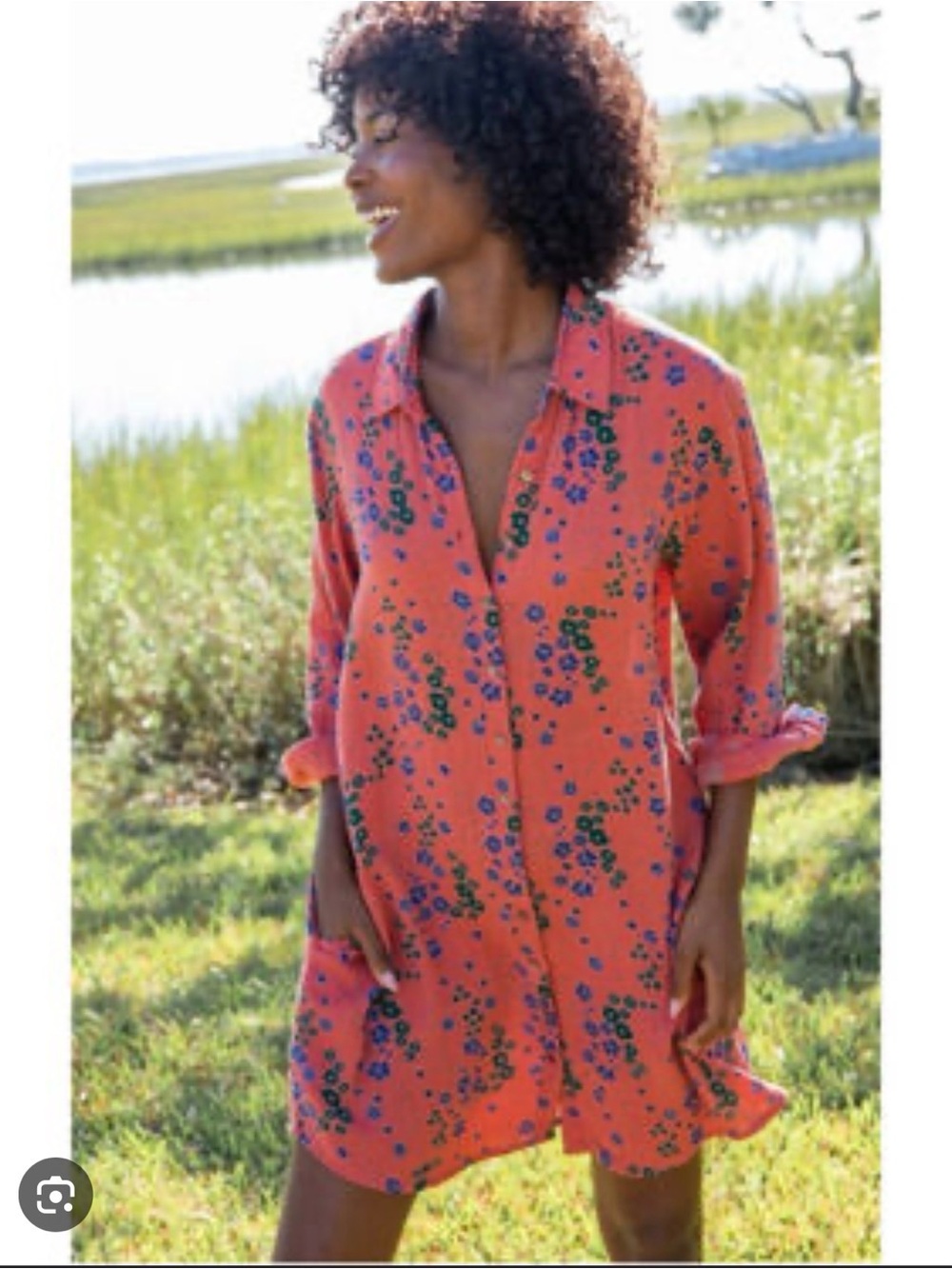 Natural Life Women's Coral Floral Shirt Dress